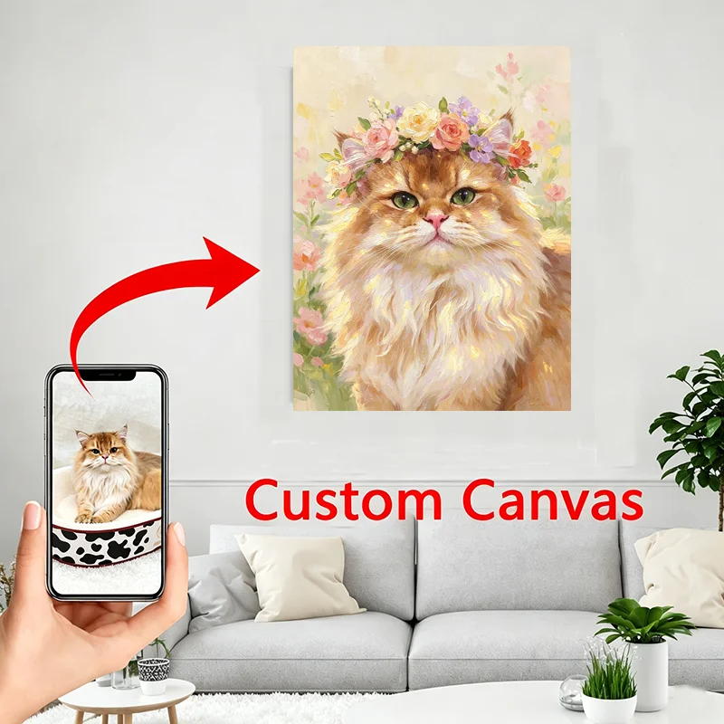 Personalized pet oil painting canvas printing works, custom-made cat and dog photos as wall decorations based on your photos