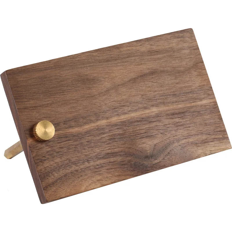 Black Walnut Card Holder Paintless Craft Notes Folder with Brass Knob Sticky Note Message Folder Business Card Display Stand