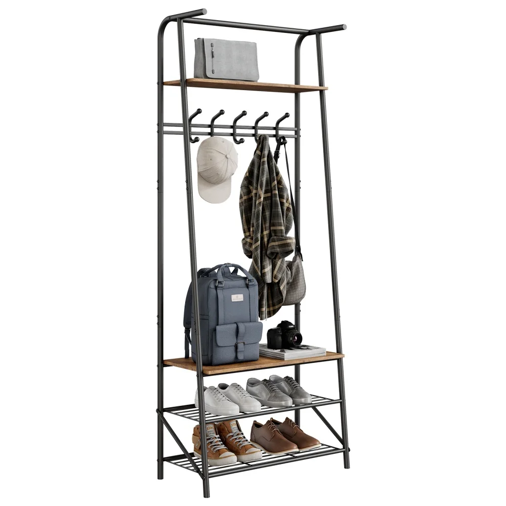 

Coat Rack Hallway Tree With Shoe Storage Bench 4-In-1 Entryway Hallway Tree With Hooks Steel Frame Storage Shelf