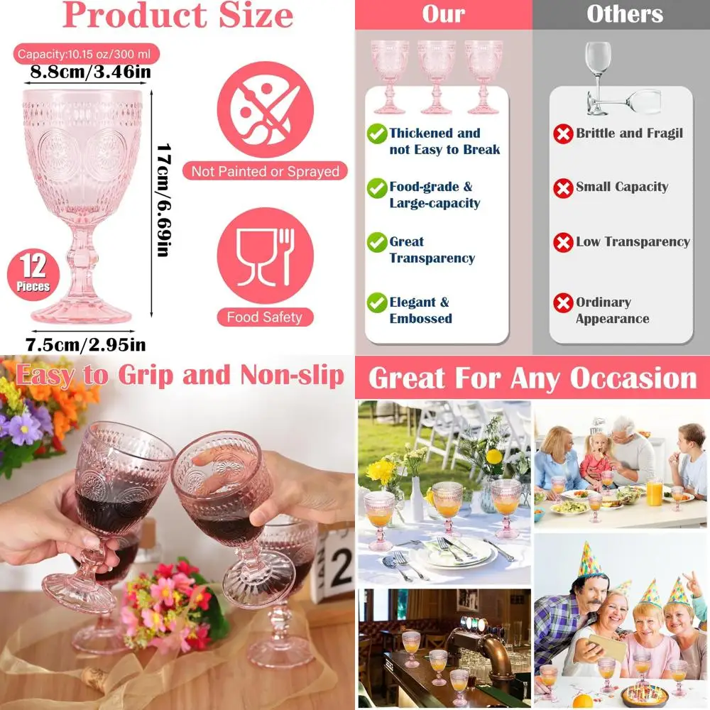 

Набор из 12 стаканов для розового вина на 10 унций, элегантная посуда для свадеб и вечеринок