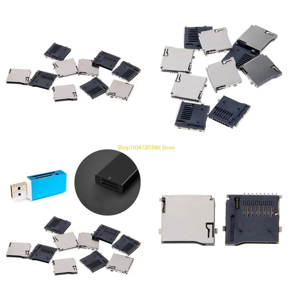K0EA 10 Pcs TF Card Connector Holder Self-Elastic 9 Pins Card Slot Sockets