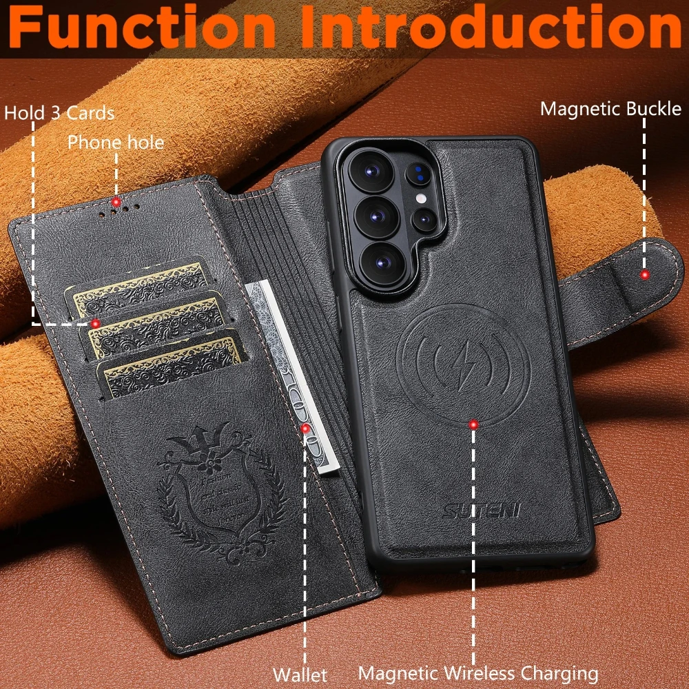 Magnetic attraction Phone Case for Samsung Galaxy S26 Ultra S22 S23 S24 S25Ultra Detachable Card Holder Wallet Leather Cover