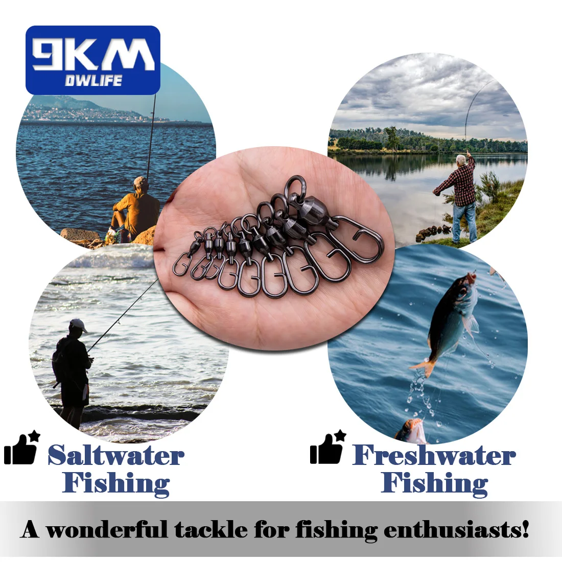 9KM-Fishing gira com Split Ring, Ball Bearing giratória, Carp Fishing Lure conectores, Power Clip, água salgada, 25-100Pcs