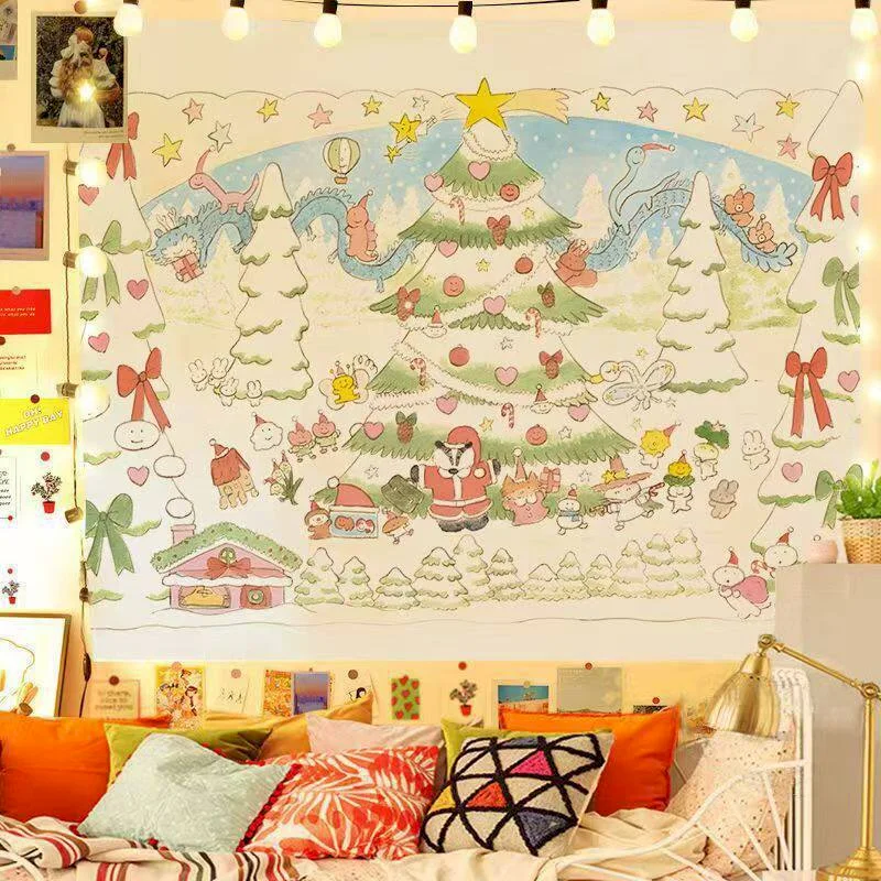 VIKAMA Forest Animal Party Tapestry Cartoon Hand Drawn Wall Hanging Bedroom Living Room Background Cloth Home Wall Decoration