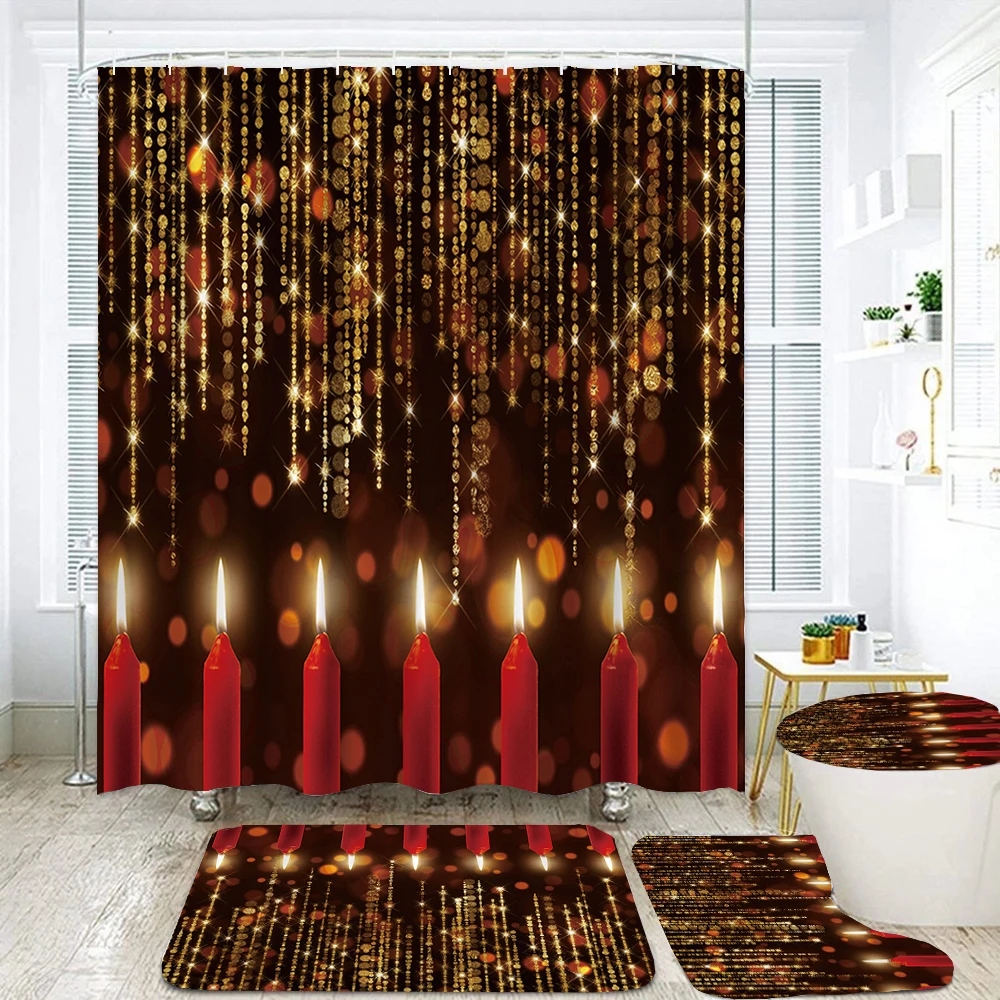 Twinkling Dream Print Shower Curtain Bath Mat Set Valentine's Day Polyester Waterproof Bath Curtain Anti-slip Carpet Toilet Rug