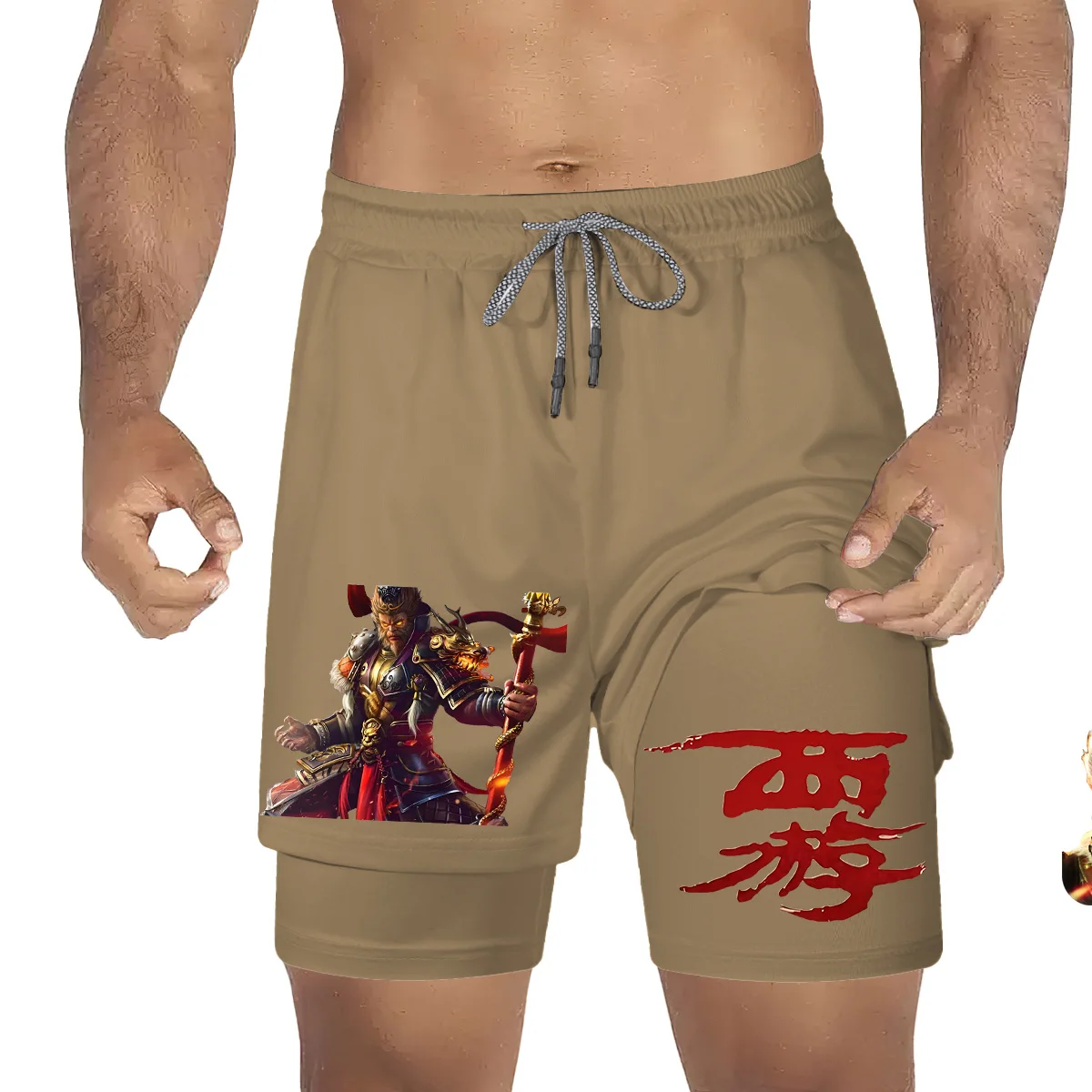 2024 SUNWUKONG's Latest Double-layer Shorts For Sports, Fitness, Quick Drying, Fashion Trend, Chinese Elements,Sports Shorts