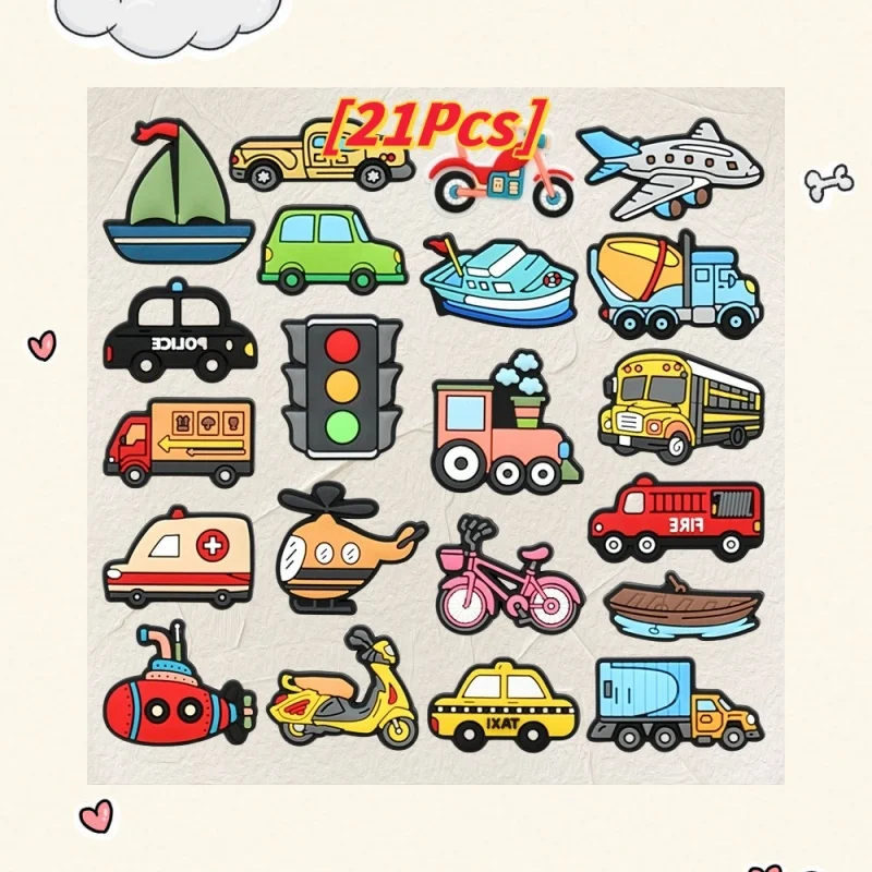 

Vehicles Series PVC Shoe Charms Cars Bike Taxi Truck Bus Ship DIY Shoes Buckle Accessories for Kids Birthday Party Gifts