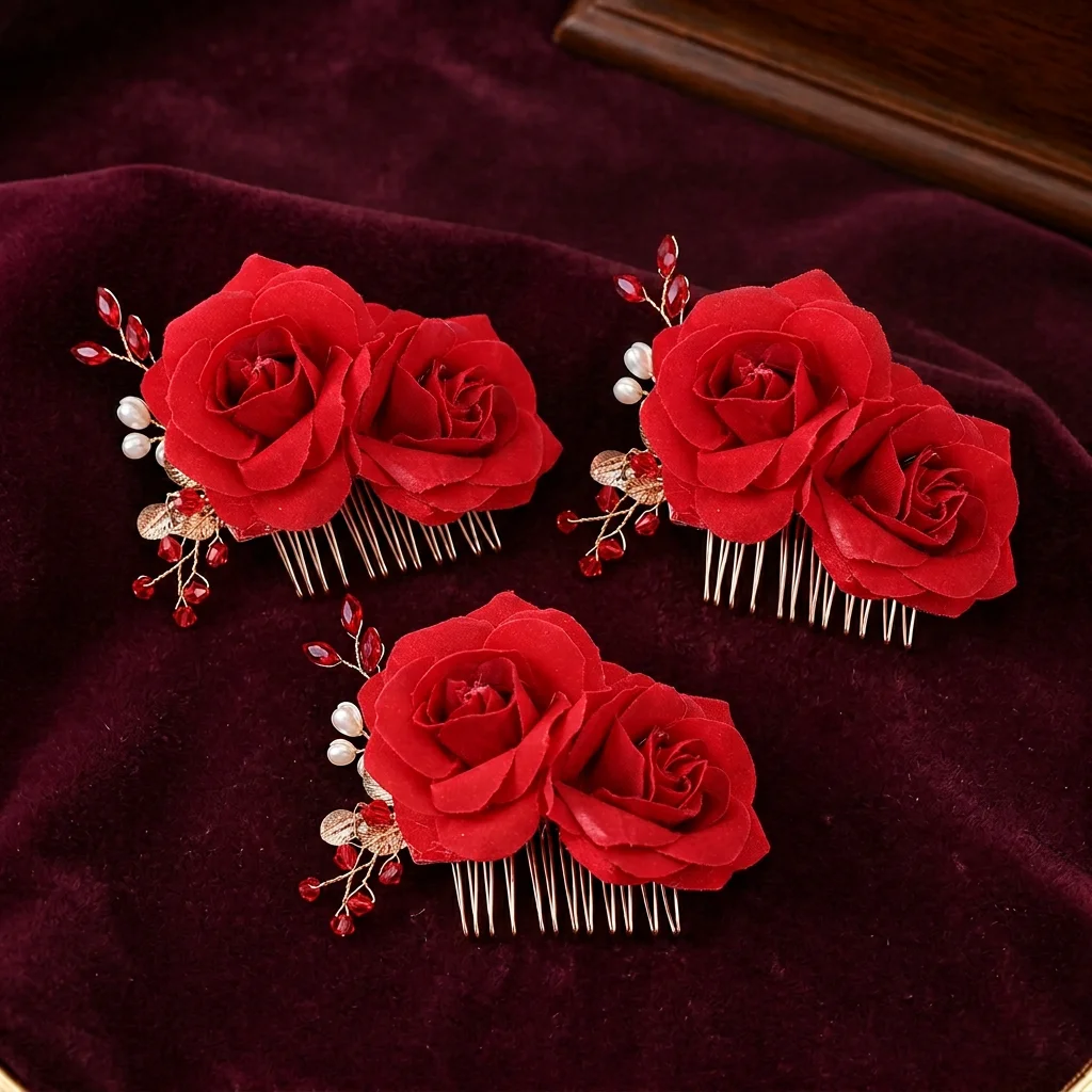 Elegant Hair Combs Floral Side Clips for Wedding Party Vintage Metal Rose Hairpiece Accessories for Women Girls Jewelry
