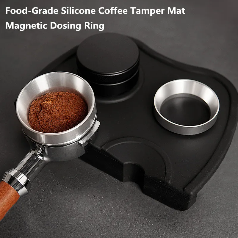Kaffee-Manipulationsmatte und Catcher aus lebensmittelechtem Silikon, Dosierring-Set, rutschfeste Tamping-Rest-Halter-Werkzeuge für Espresso Baristas Home