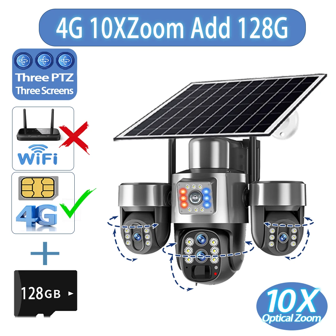 20MP 4 Lens 4G Solar Camera 10X Optical Zoom 3-PTZ Outdoor WiFi Three Screen Auto Tracking WiFi Surveillance Cameras V380 Pro image 3