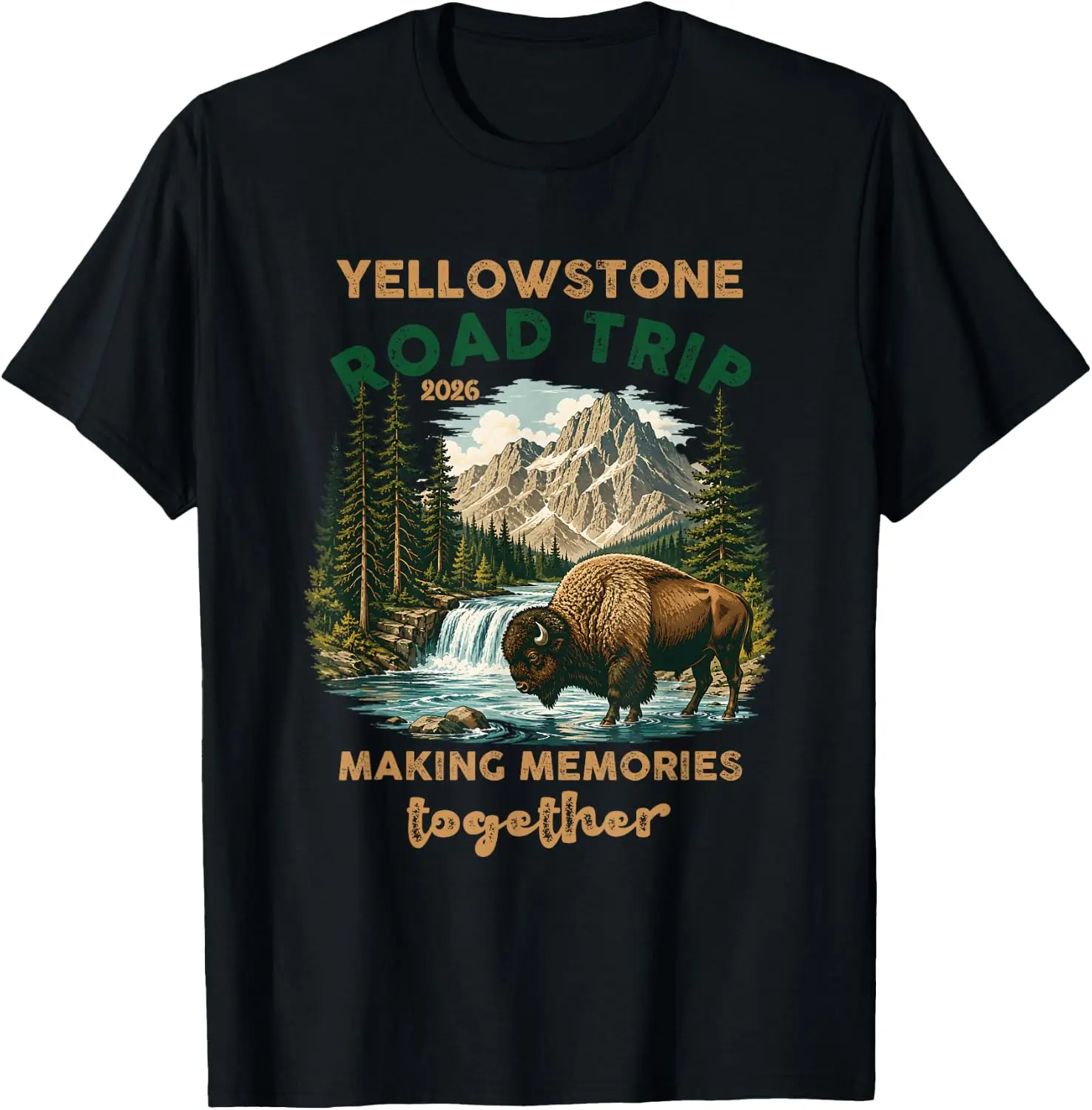 Waterfall Family Memories T-Shirt 100% Cotton Trendy Y2K Short-Sleeve Tee-Soft, Quick-Drying, Moisture-Wicking; Ideal Sports