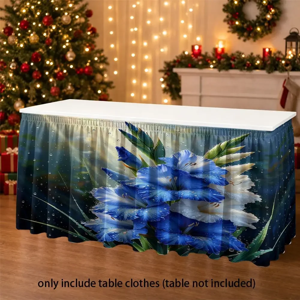 2D multi-functional tablecloth, reception desk tablecloth, blue floral printed fabric with a draping effect, home decoration
