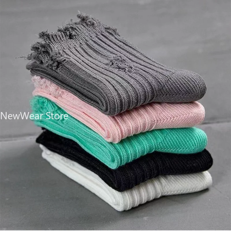 แฟชั่น Harajuku Street ถุงเท้า Broken Hole ขอทานหลอดกลางฤดูใบไม้ร่วงฤดูหนาวผ้าฝ้ายถุงเท้า Hip-Hop สเก็ตบอร์ดถุงเท้าผ้าฝ้าย