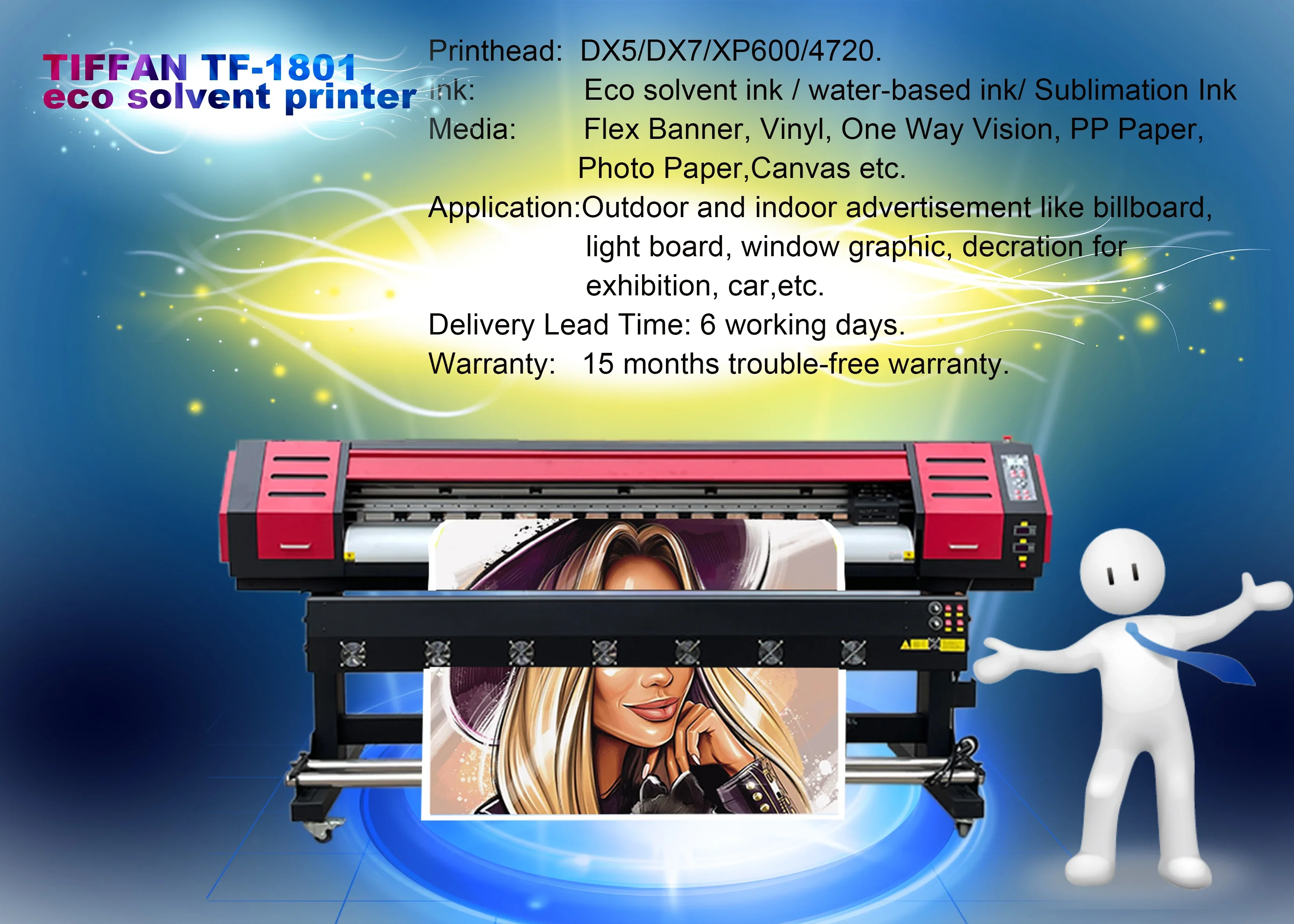 high quality 1.8m eco solvent inkjet printer for dx5/xp600 double head