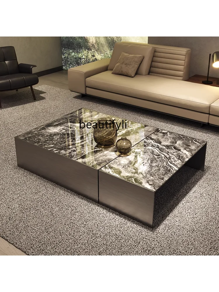 Italian Style Light Luxury Natural Marble Coffee Table Villa Minimalist Living Room High-End Rectangular Combination furniture