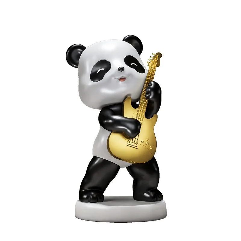 Cute Panda Band Figurine Resin Craft Decor for TV Stand Wine Cabinet Housewarming Gift