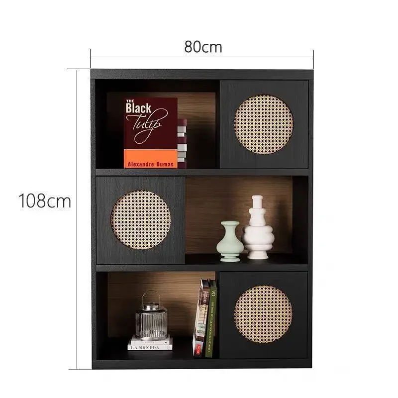 Solid wood bookcase Bedroom combination bookshelf Black locker