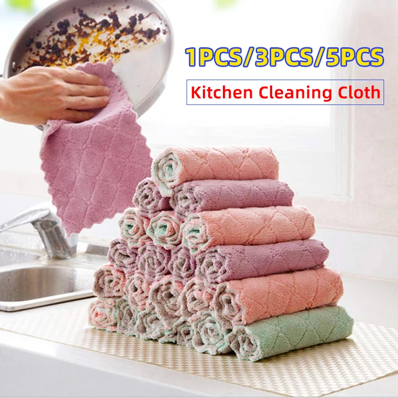 

Obelix 1/3/5PCS Super Absorbent Microfiber Kitchen Dish Cloth Tableware Non-Stick Oil Cleaning Towels House Wiping Rags Gadgets