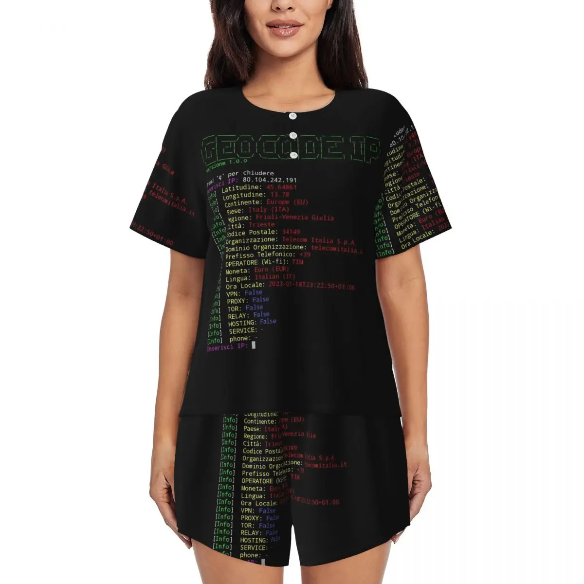

Hacker Code Binary Code Geek Science Computer Round Neck Short Sleeve Nightgowns for Sleepshirts Women Pajama Set Short Pants