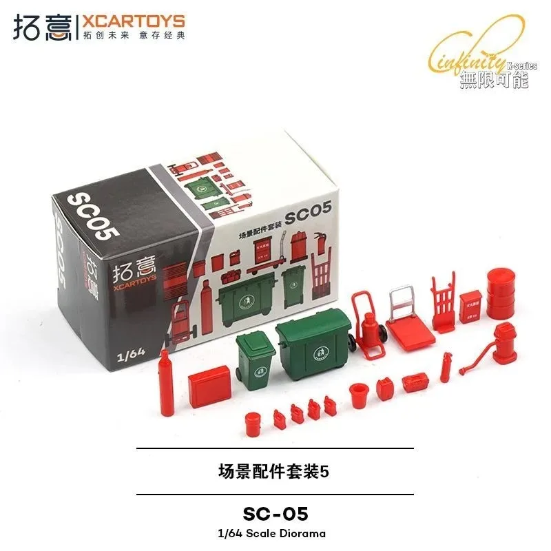 

XCARTOYS 1/64 Scale Auto Repair Workshop Scene Accessories Trash Can Tool Box Water Bucket Cart Scenario Parts