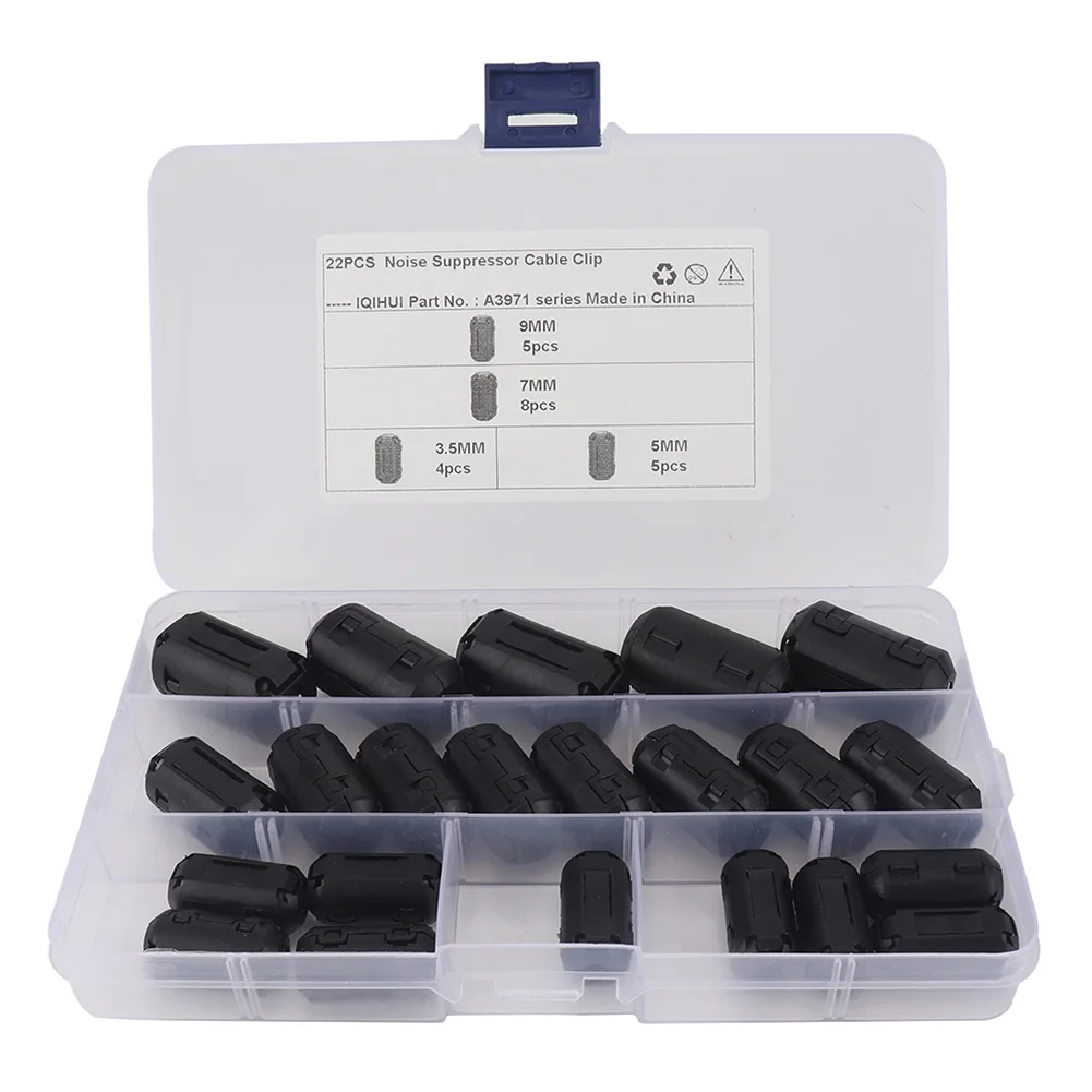 22Pcs Small Clamp Core Ring 3.5mm/5mm/7mm/9mm Noise Filters Suppressor Cable Connector Clamp RFI EMI Filter Core Ring
