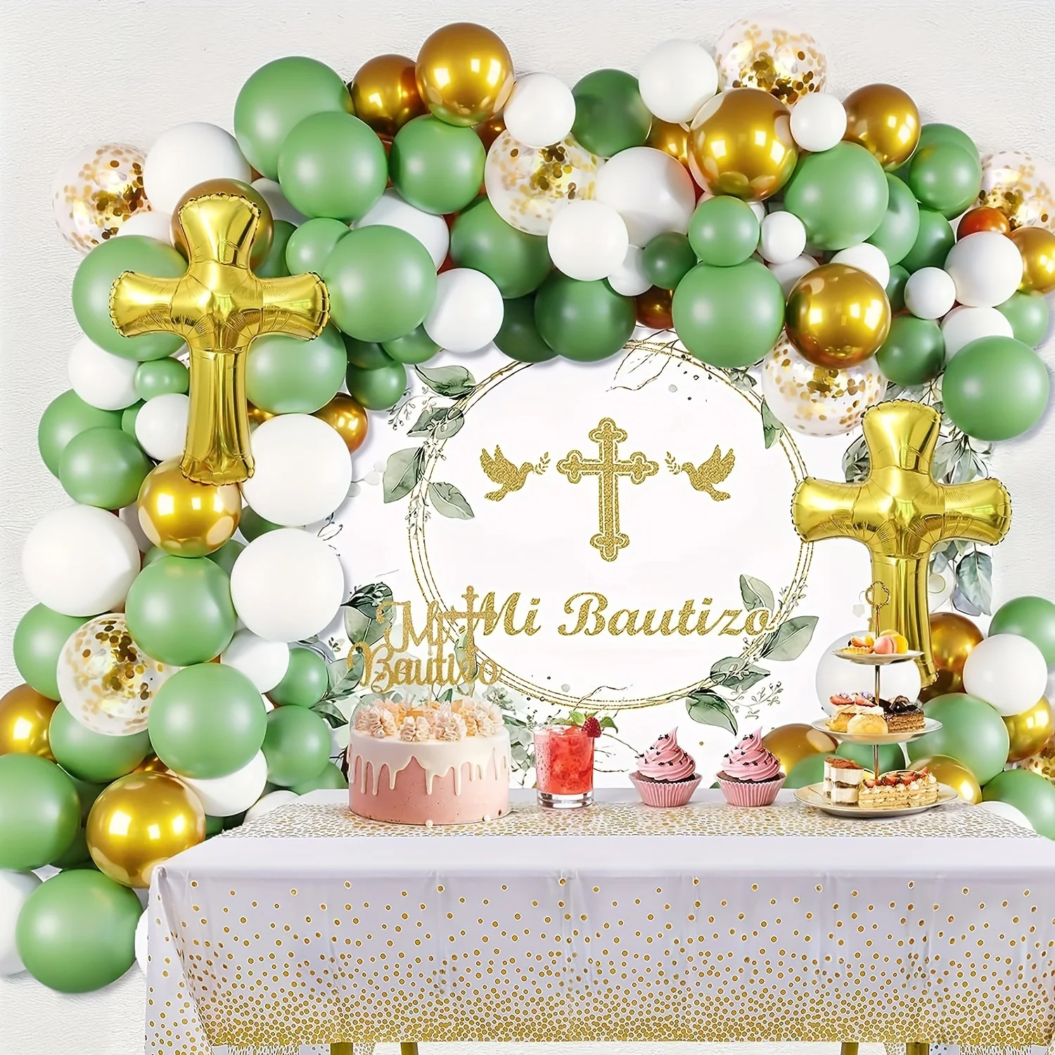 96pcs First Eucharist Balloon Garland Arch Set Cross Balloon Suitable for God Blessed Baptist Birthday Party Shower Decoration