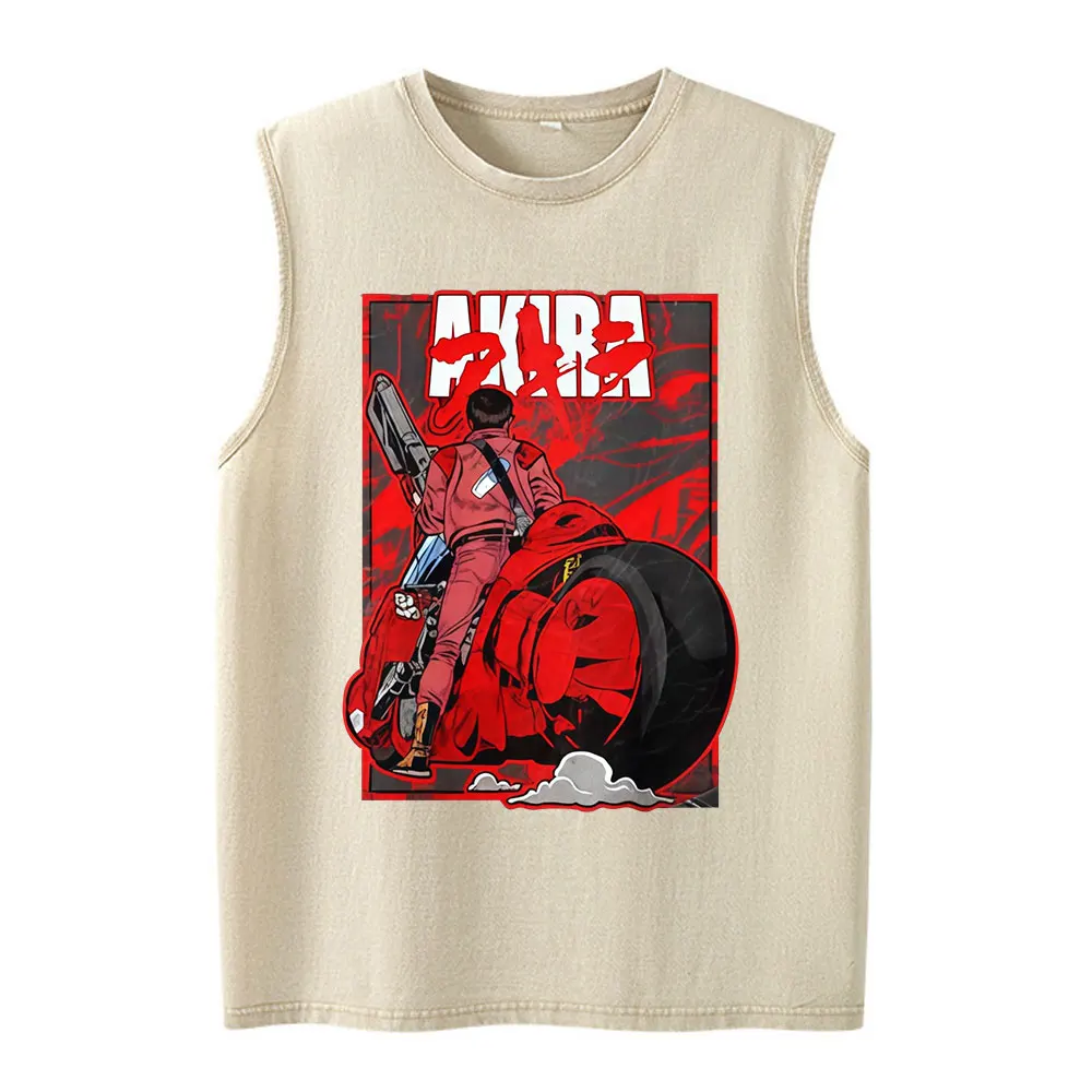 Japanischer Anime Akira Shotaro Kaneda Grafik-Print Gewaschene Tanktops für Männer und Frauen, Baumwoll-Ärmellose Westen-T-Shirts, Streetwear – Detail 2