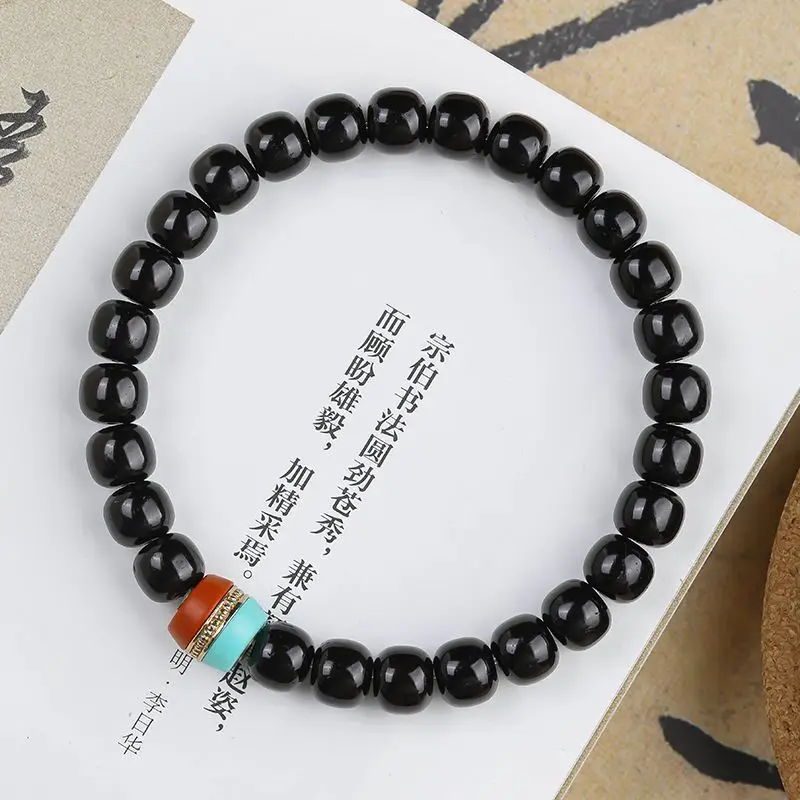 Imagem -06 - Pulseira Bodhi de Corte Reto para Homens e Mulheres Gravata de Coco Cordão Preto Contas de Buda Wenplay Encantos Turquesa Material Antigo