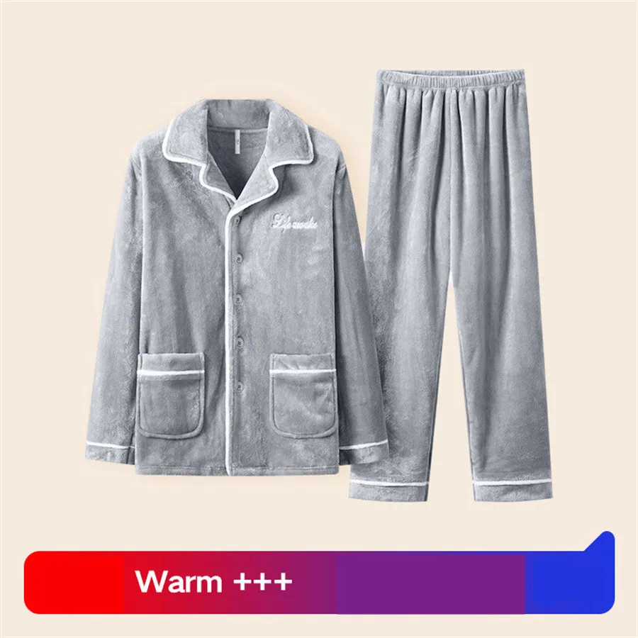 2025 Autumn Winter Men Thick Warm Flannel Pajama Sets Cozy Coral Velvet Sleepwear 2 Pieces Man Loungewear Homewear Suit