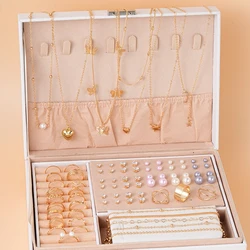 81 Pcs/Set Fashion Metal Wide Face Earrings Necklace Ring Bracelet Jewelry Set For Women Daily Wear New 2024 Festival Gifts
