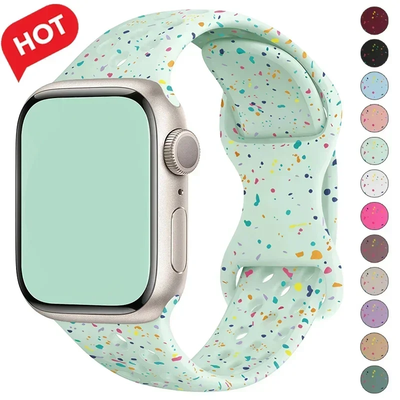 

Цветной ремешок с частицами для Apple Watch Ultra 2 Band 49 мм 45 мм 44 мм Силиконовый браслет для IWatch Series 9 8 7 6 5 41 мм 42 мм SE 4 3