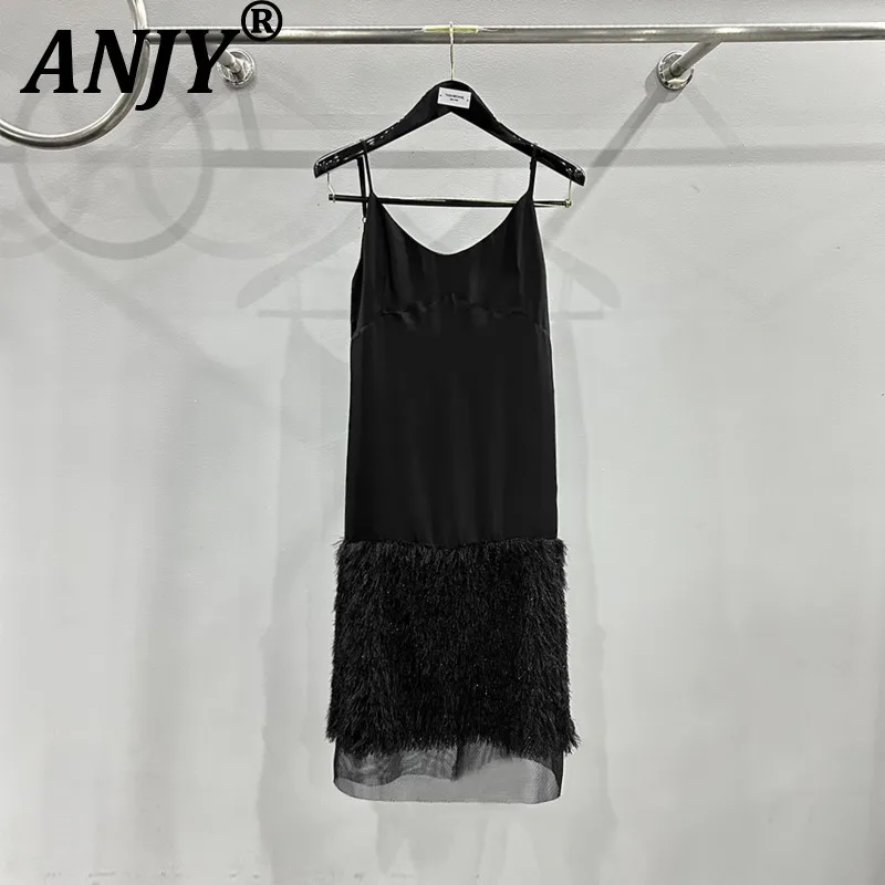 

ANJY Новое летнее женское платье-комбинация в темном стиле, сексуальное, элегантное, с сетчатыми вставками и атласом, модное, без рукавов, A22042