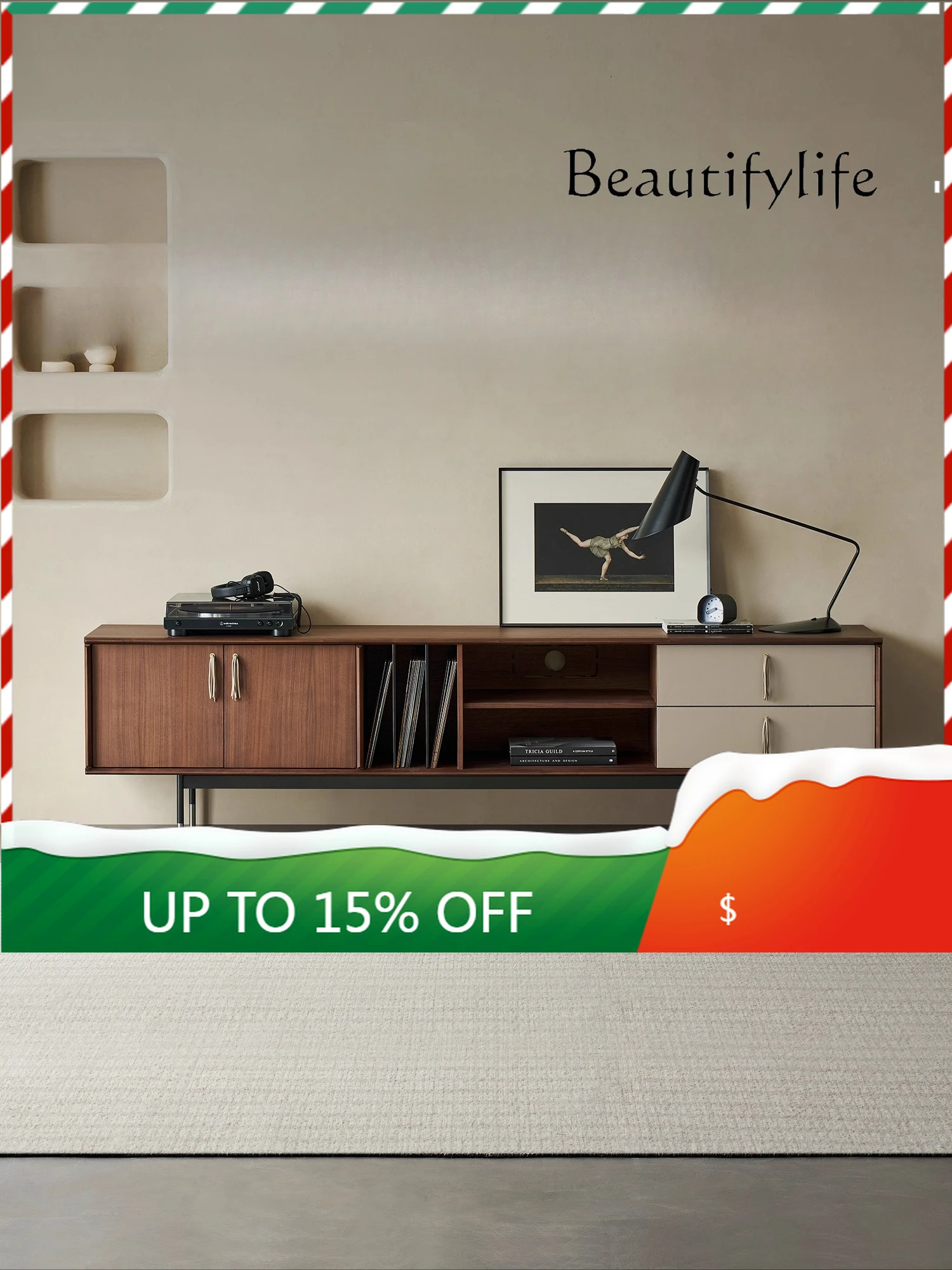 

1X Simple Wabi Sandy Wind North American Imported Black Walnut Solid Wood TV Cabinet Italian Minimalist Cabinet