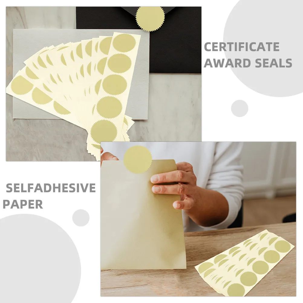 200Pcs Self Adhesive Embossing Seal Stickers Blank Round Scalloped Edge Gold for Certificates Awards Graduation Office Tamper 3