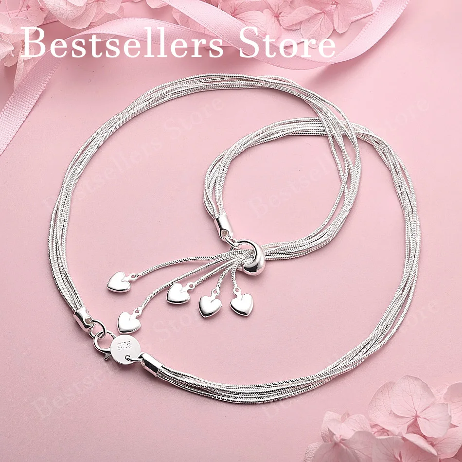 

Charming 925 Sterling Silver Exquisite Heart Pendant Necklace for Women Fashion Party Wedding Gift Accessories