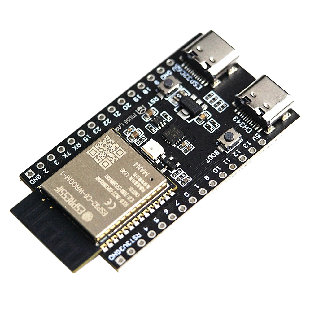 ESP32-C6 Development Module WiFi Bluetooth-Compatible ESP32-C6-WROOM-1 Minimum System Board Dual Type-C RISC-V 512KB SRAM