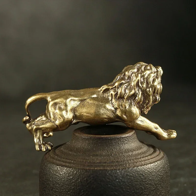 Antique Bronze Male Lion King Statue Small Ornaments Solid Copper Mountain Lions Miniature Figures Brass Sculpture Crafts Decor - view 6