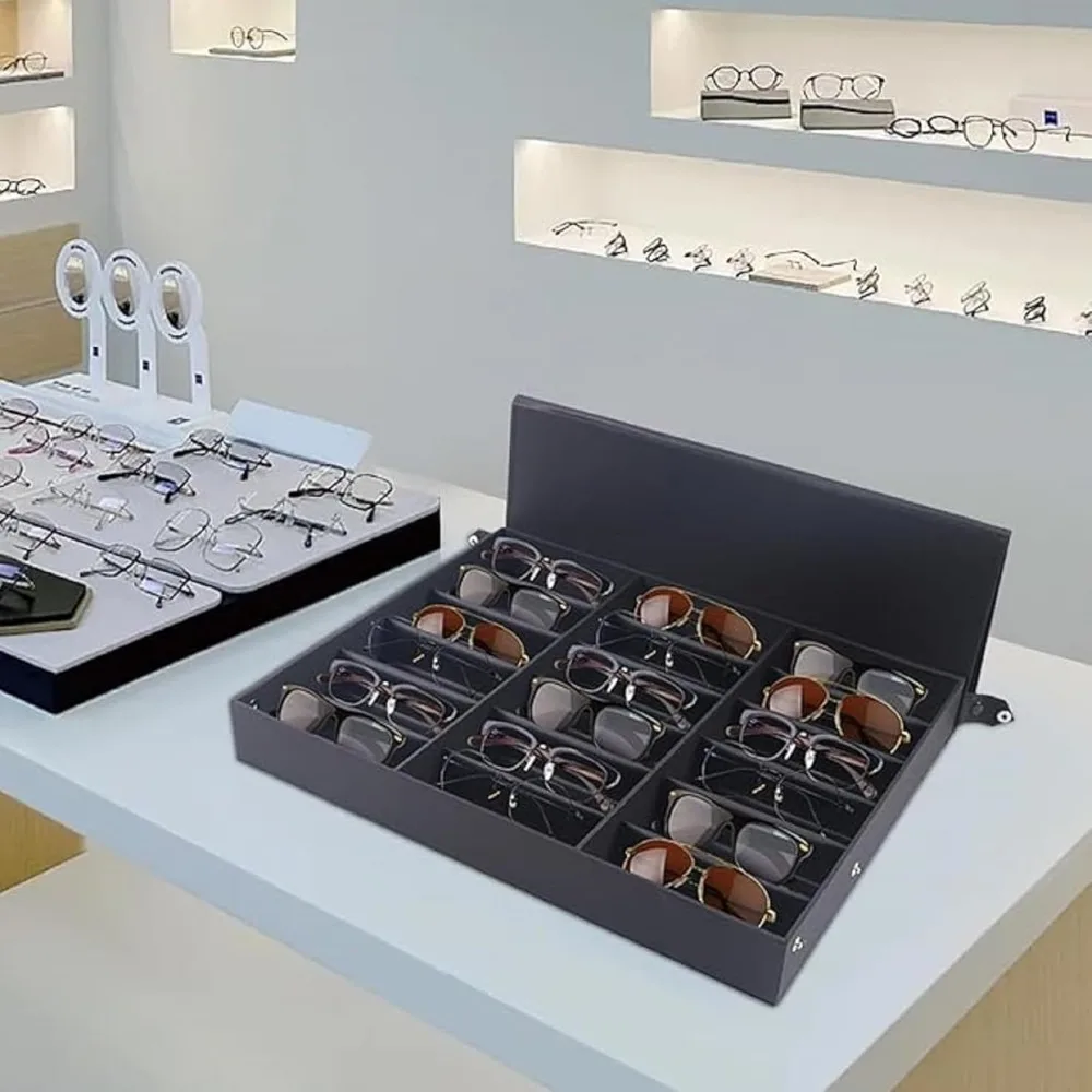 

18 Slots Sunglasses Organizer Black Sunglasses Case Jewelry Eyeglass Glasses Holder Organizer for Women Men Home Business