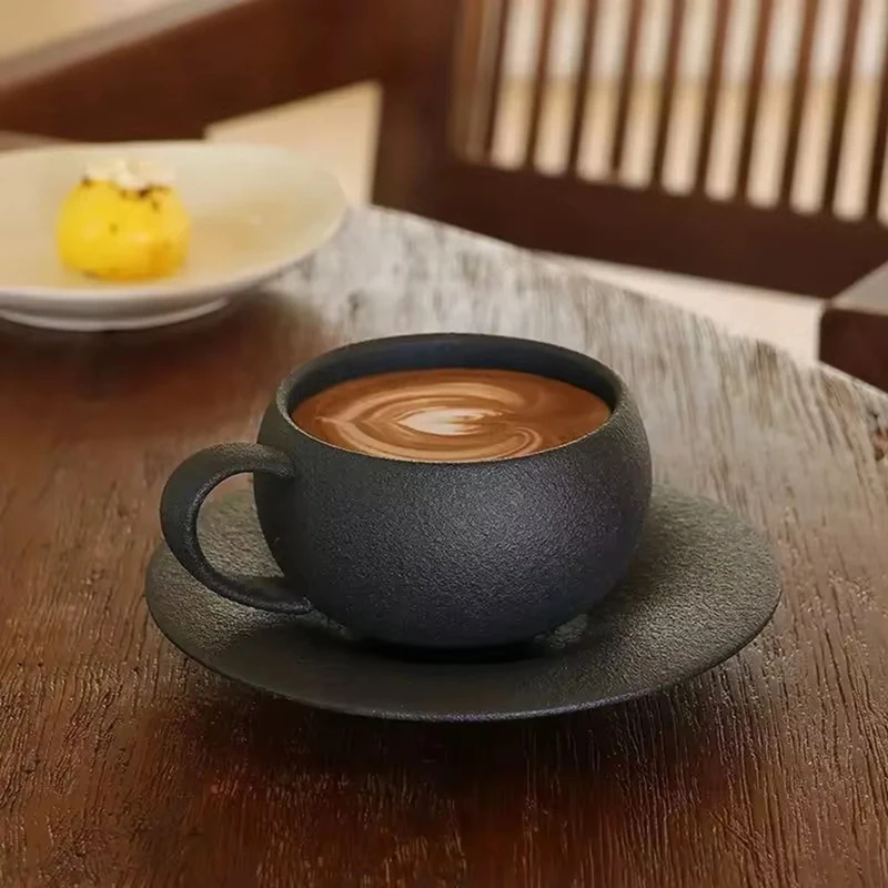 280ml Ceramic Coffee Mug,Stone Fired Cup with Saucer,Ideal for Breakfast Milk & Coffee,Egg-Shaped Design A-ABLL