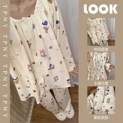 Disney Donald Duck Silk Pajamas Female Cute Cartoon Ice Silk Comfortable Pure Cotton Breathable Loose Home Women's Pajamas Set