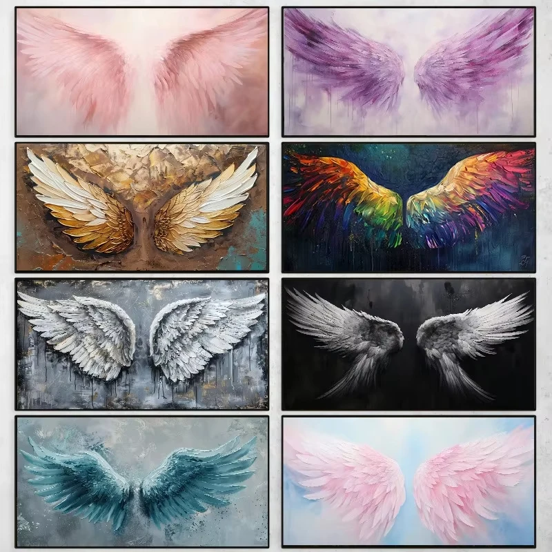 Abstraktes Engelsflügel-Poster, farbenfrohes, wunderschönes Flügel-Leinwandgemälde, modernes Wandkunstbild für Wohnzimmer, Heimdekoration, Geschenk