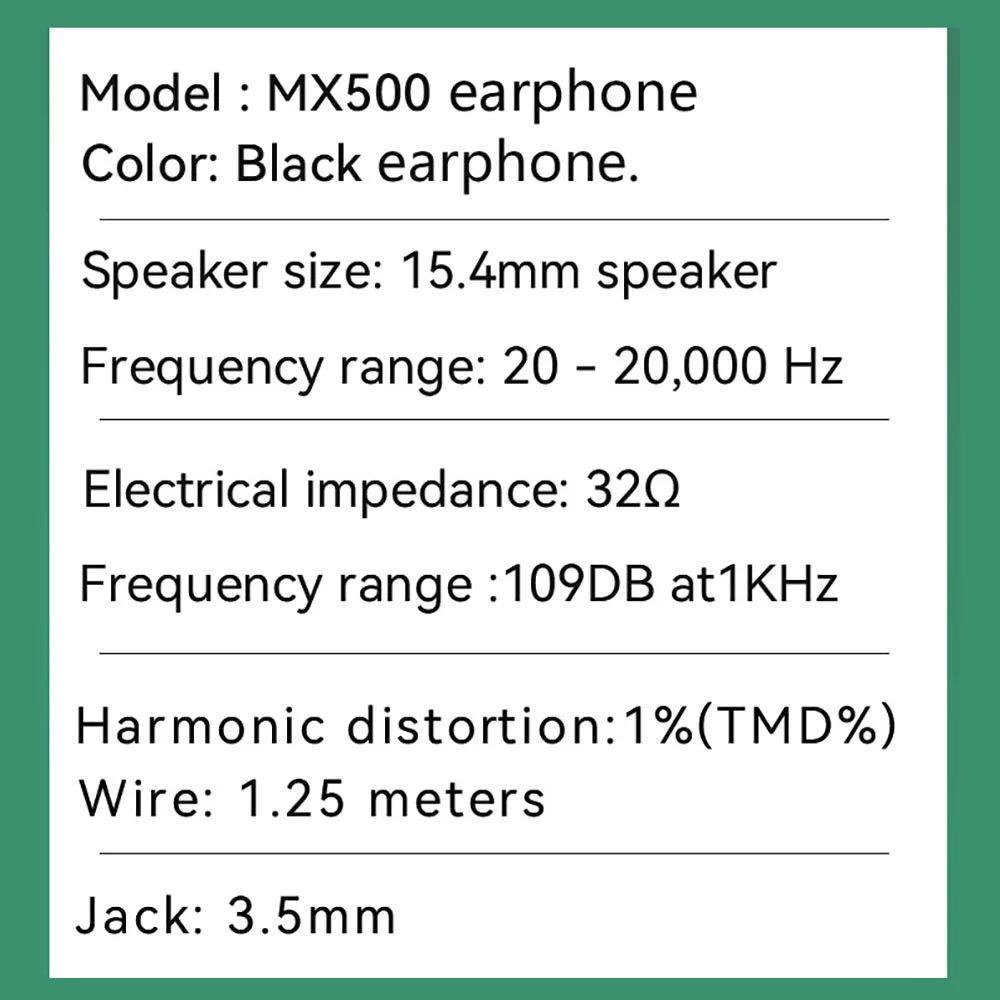 QIGOM MX500 Bass HIFI Earphone Wired Flathead Earbuds Headset 109dB 32Ω 15.4MM Dynamic Earphones 1% Distortion Earphones
