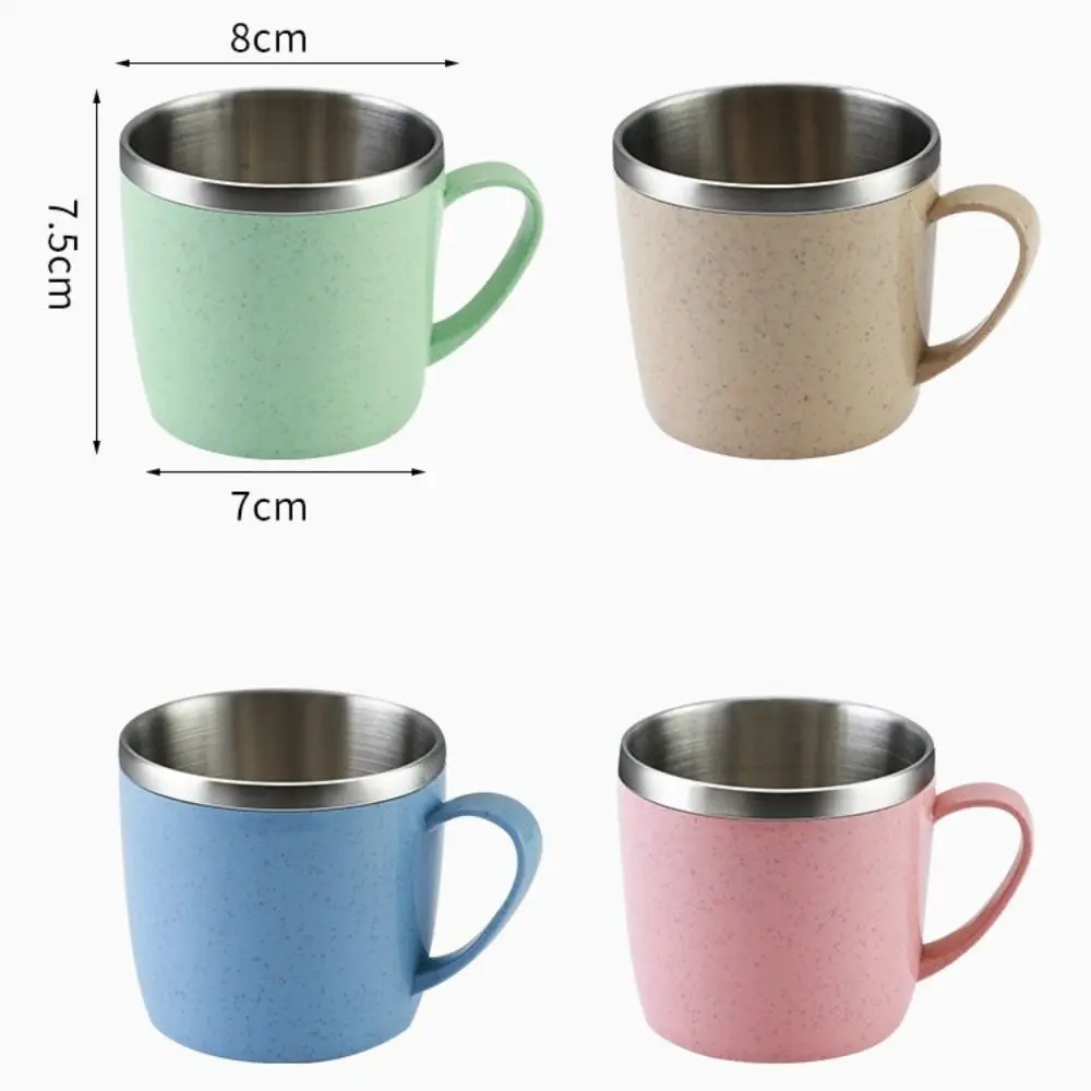Drinkware 201-300ml Stainless Steel Cups Anti-scalding Double Layer Coffee Milk Mug Plastic Handle Shatterproof Water Cup Milk