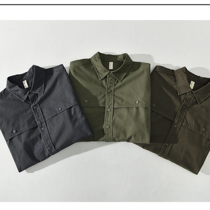 2024 Spring Autumn New Cargo Casual Long Sleeve Shirts for Men Clothing Pure Cotton Solid Color Loose Soft Streetwear AZ978