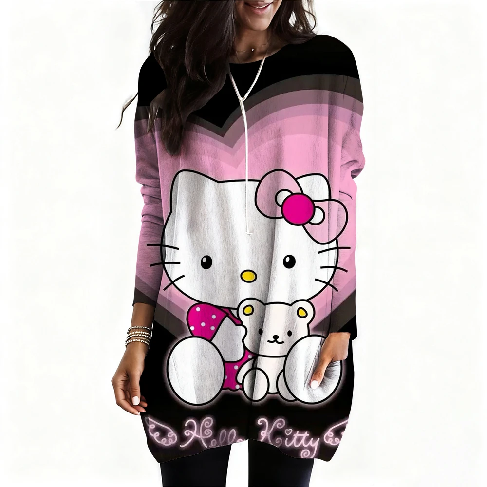 

Hello Kitty Collaboration long sleeves Tee Women Fashionable Casual Comfortable Versatile Sports Shirt O-Neck Y2K Top with pocke