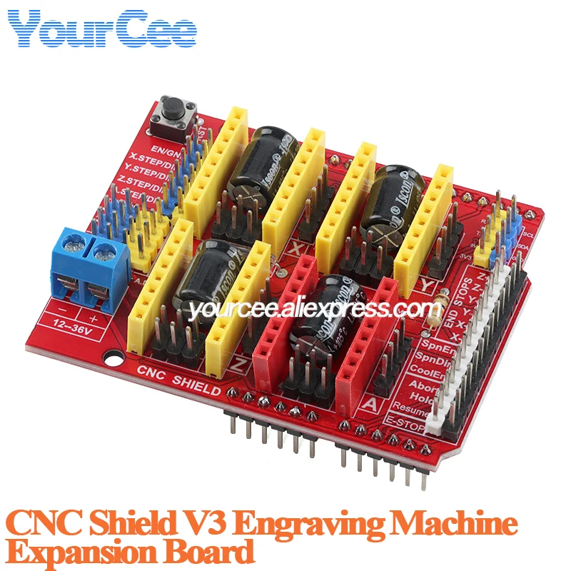 Placa de Expansão CNC Shield V3 para Máquina de Gravação e Impressora 3D, Módulo de Expansão com Driver A4988 para Arduino