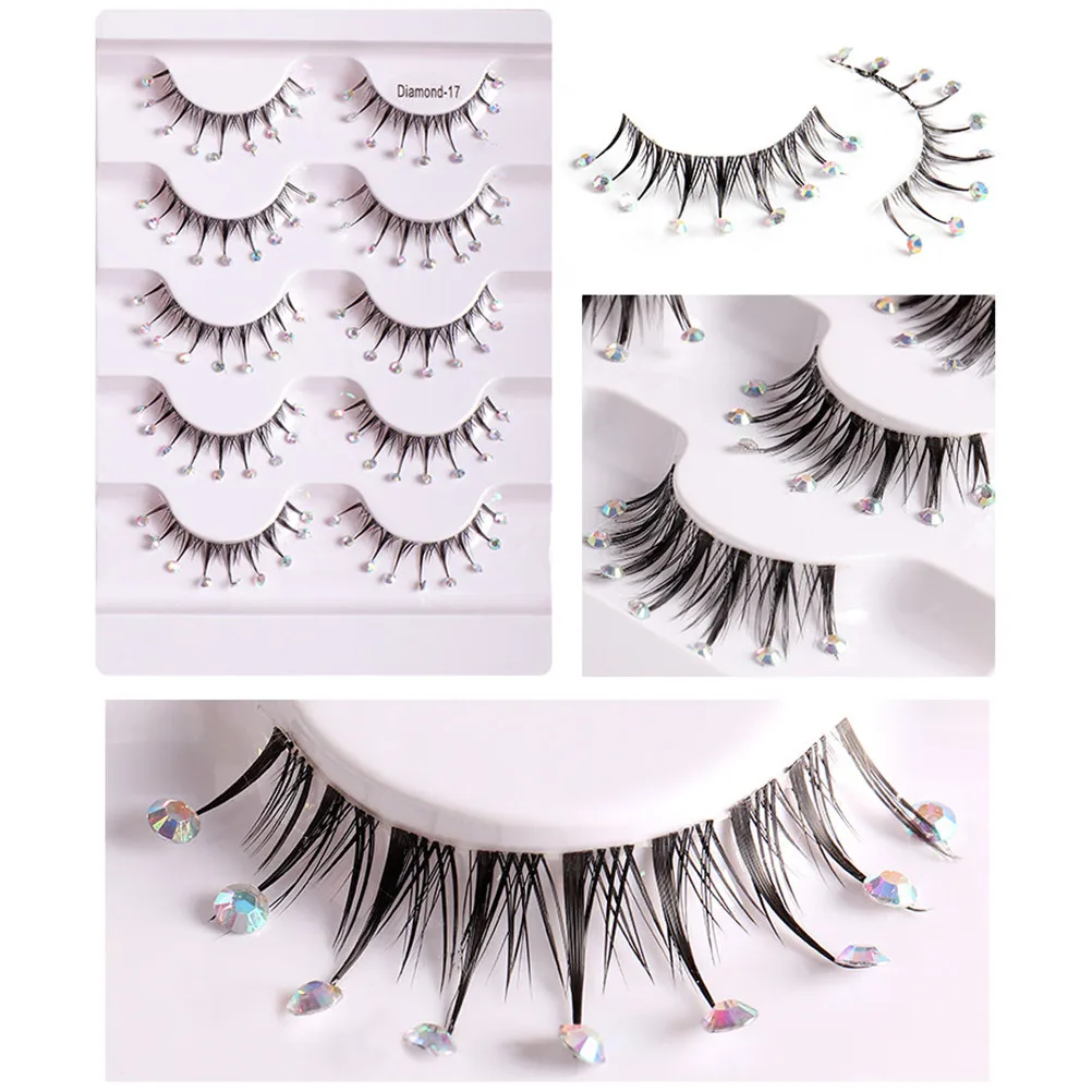 

5Pairs Rhinestone False Eyelashes Long Eye Catching Sparkly Lashes for Club Bar Valentine Christmas Makeup Beginners Friendly