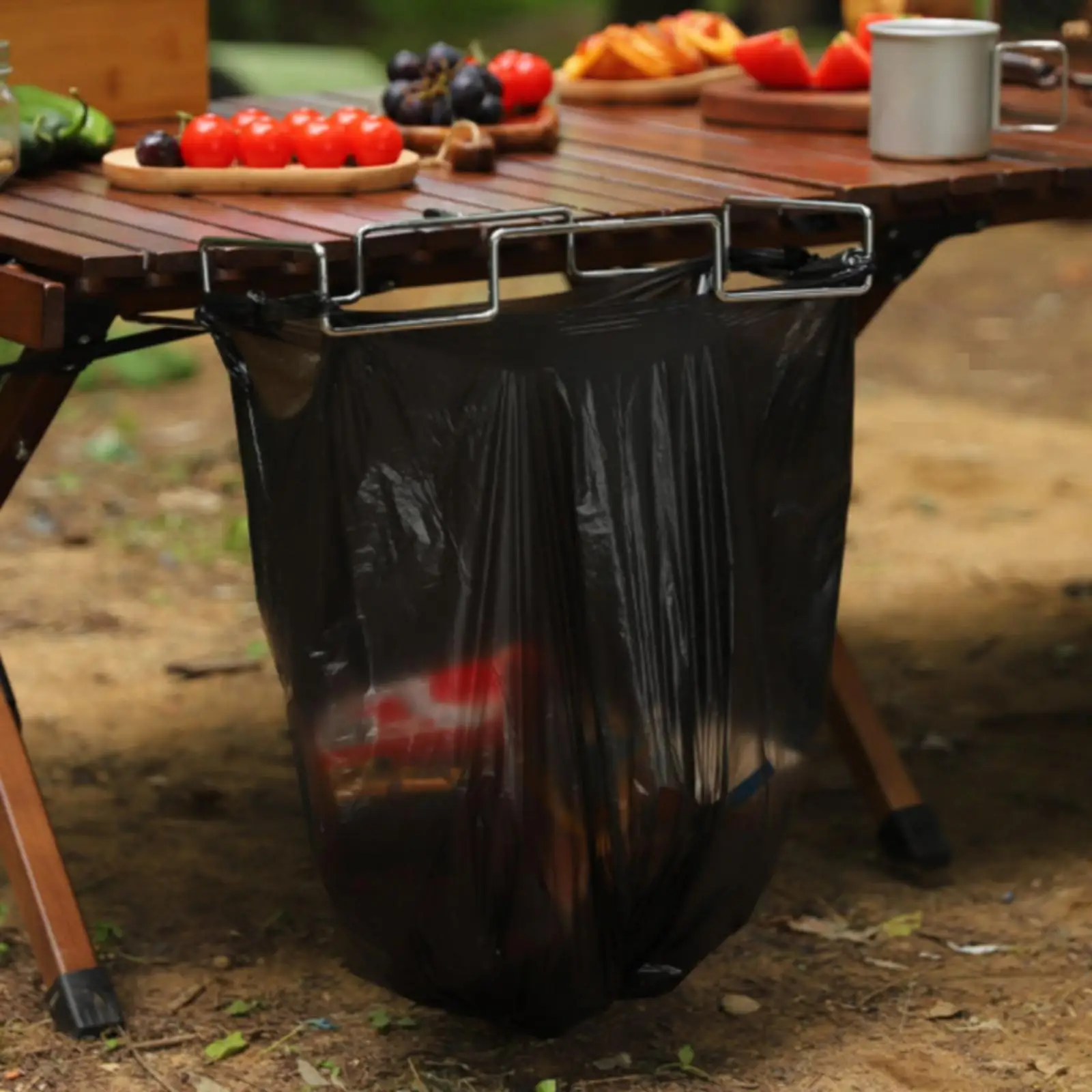 Outdoor Folding Hook Foldable Rubbish Bag Rack Tabletop Trash Bin Stand Organizer for Camping Picnic BBQ