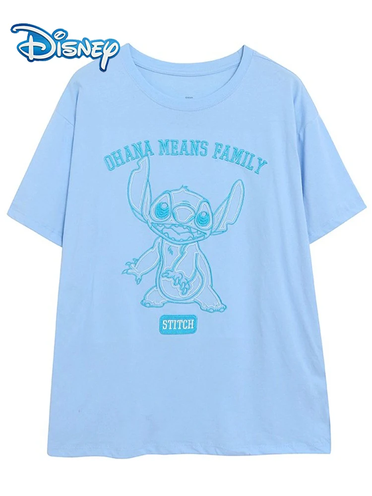 

Disney Stitch Little Monster Cartoon Print Letter Embroidery T-Shirt Harajuku Women Short Sleeve O-Neck Pullover Casual Tee Tops