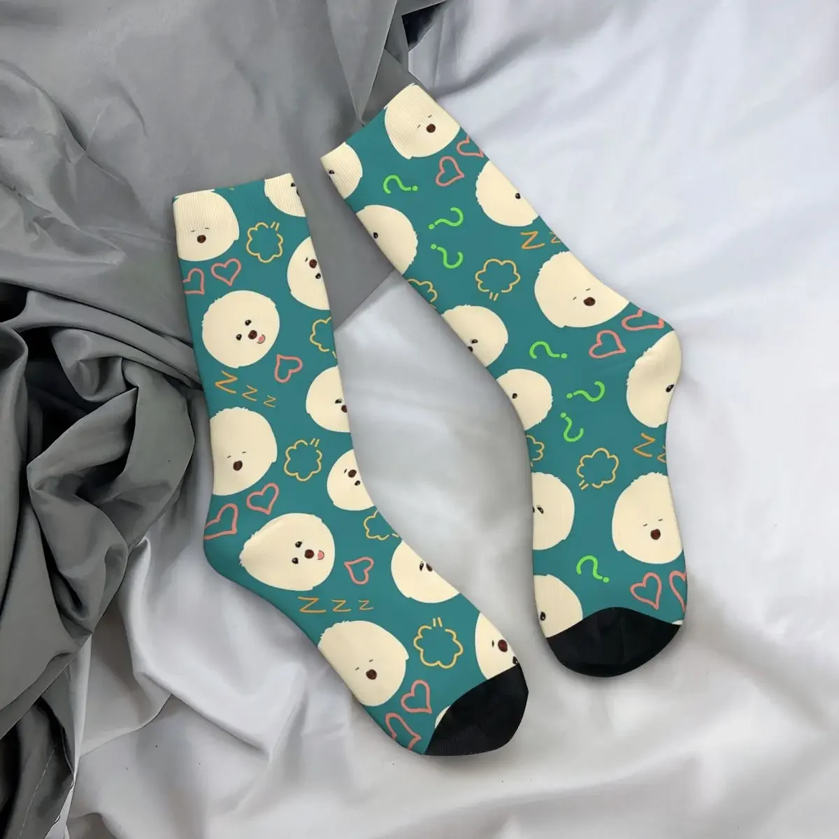 Chaussettes unisexes bichon frisé pour chien, chaussettes mignonnes pour chiot, absorbant la sueur, tube moyen, chaussette en élan respirante, drôle, heureux, hip-hop